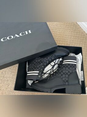 COACH women’s Black Signature Logo Combat Boots